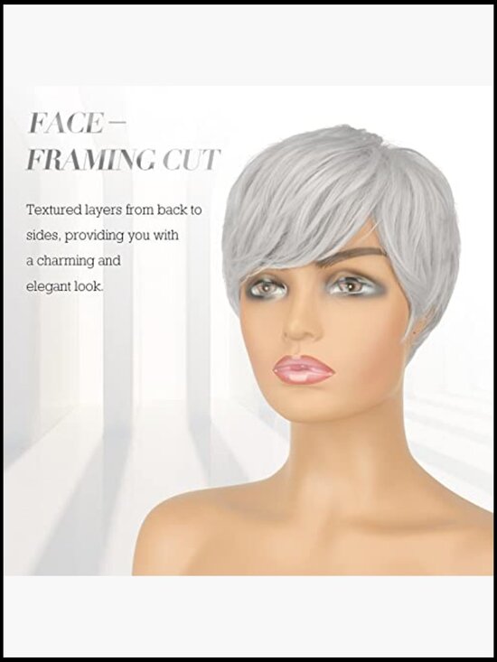 Short Pixie Wig Synthetic Wavy Layered Haircut with Bangs Glueless main image 3